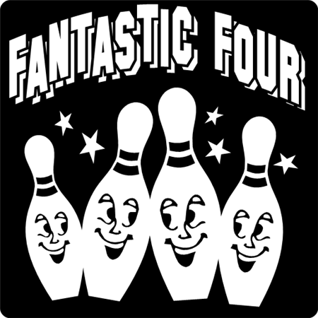 BOWLING,PINS.SMILE,Fantastic Four,clipart,lineart,line art,t-shirt,t-shrits,tee shrits,designs,silk,screen,teeshirts, screen-printing,embroidery,logo,mascot,I created this design for shirts for my nephews bowling team. The kids looked so good, the parents also wanted shirts.,Groupe Stahl,Phoenix,AZ,56224